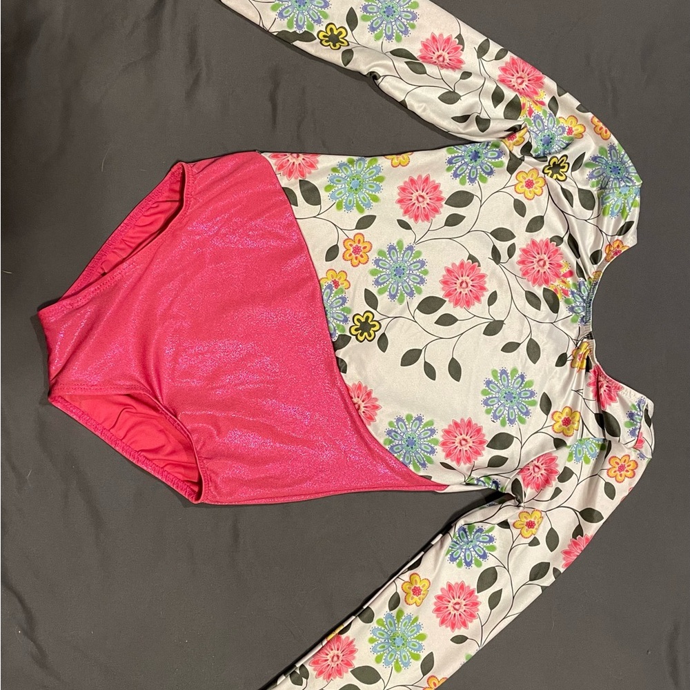 NWOT - Floral Long Sleeve Leotard with Pink Bottom